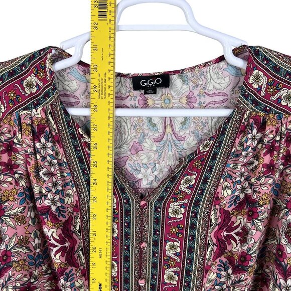 GiGio Womens M Boho Floral Blouse Smocked Cuff Balloon Sleeves Hippie Artsy Top - Picture 11 of 16